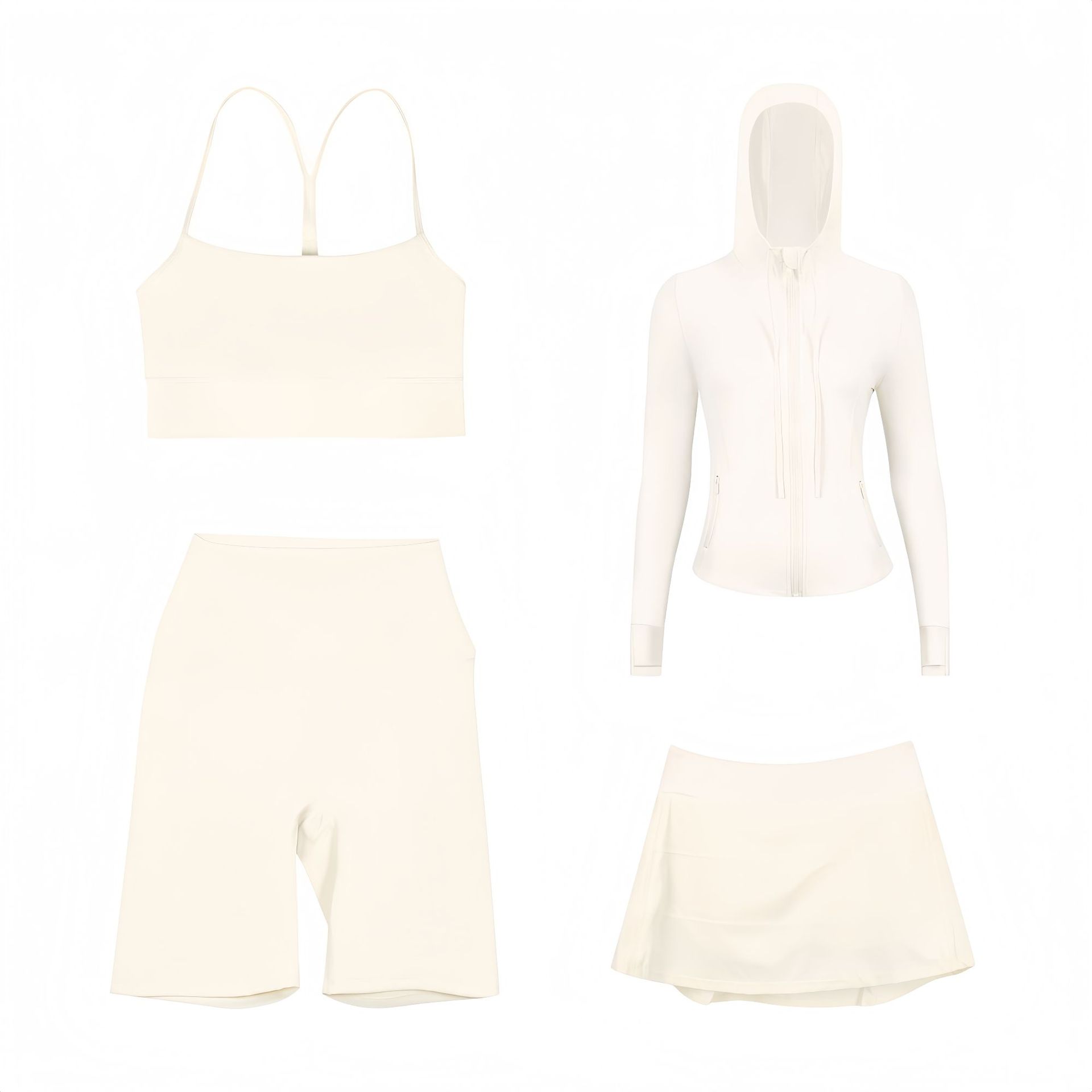 Women's Slim Fit Active Set With Hooded Jacket And Pleated Skirt_voghion.com