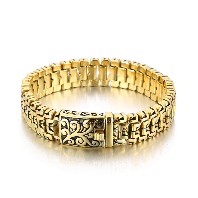 AliExpress supply wholesale Europe and the United States popular simple personality domineering hip-hop flower men's titanium steel bracelet AliExpress supply wholesale Europe and the United States popular simple personality domineering hip-hop flower men's titanium steel bracelet