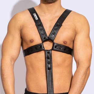 D.M Men's Underwear Shoulder Strap One-piece Button Leather PU Detachment Sexy Sling Rings Personality Trendy Sexy Temptation