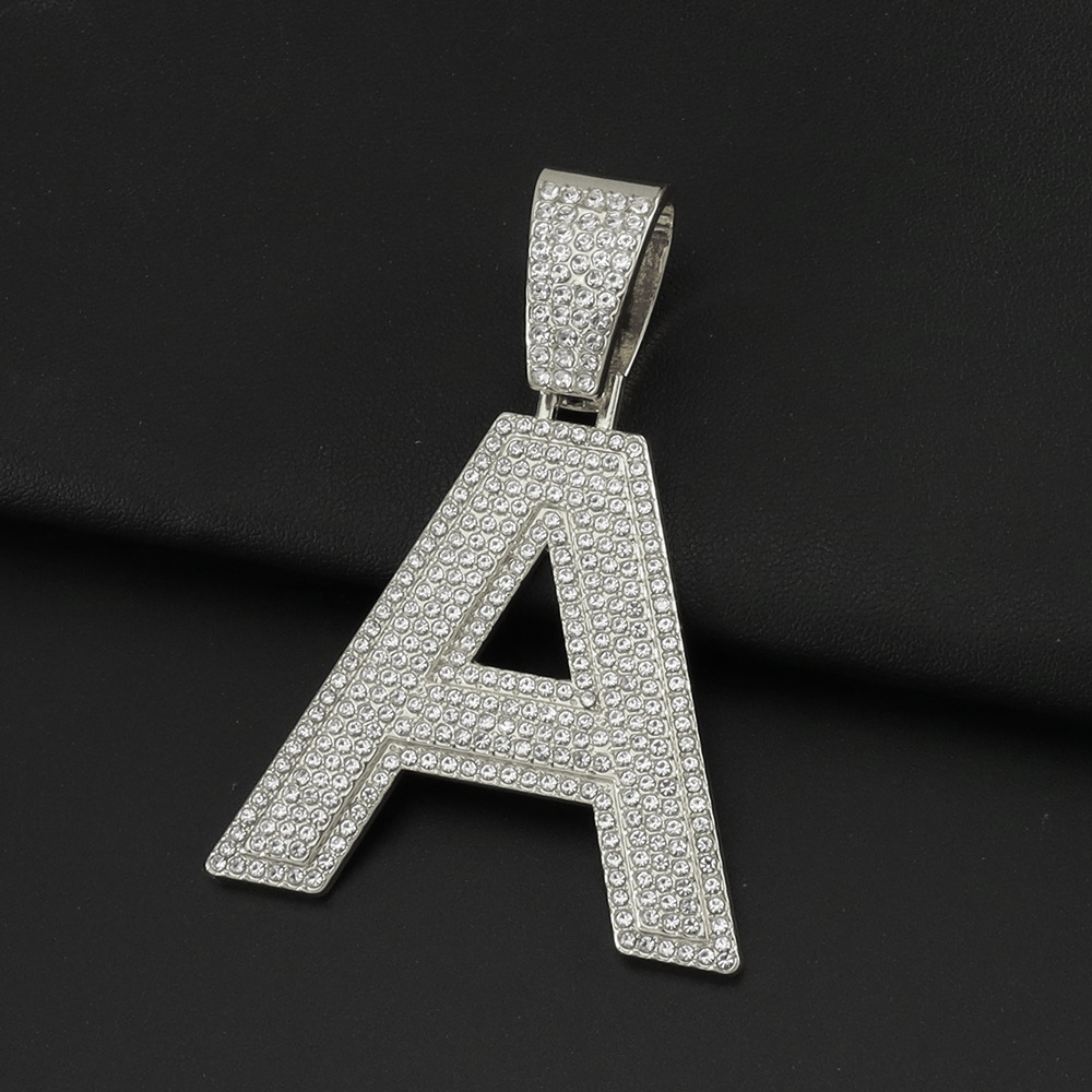 1 Piece Quantity Full Diamond Capital English Letter A Pendant Cuban Link Chain Necklace Men's Cool Hip Hop Style Disco Hip Hop Clavicle Chain
