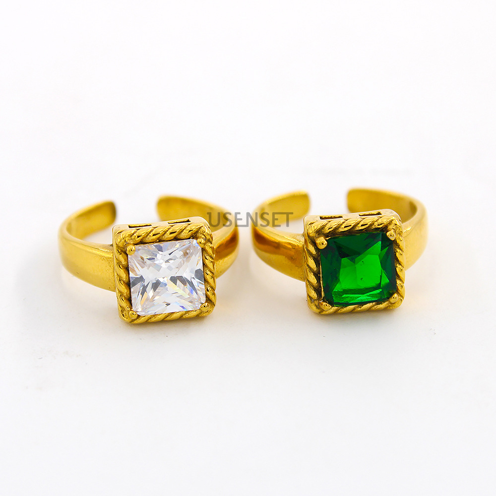 Fashion Geometric Stainless Steel Gold Plated Zircon Open Ring