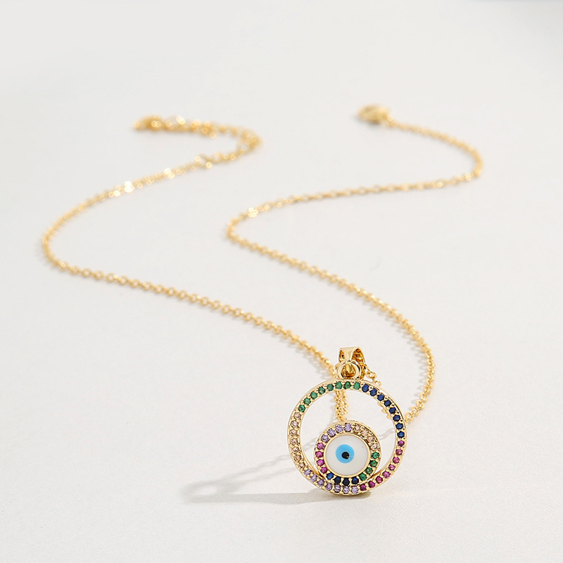 Retro Devilu0027S Eye Copper Enamel Zircon Pendant Necklace