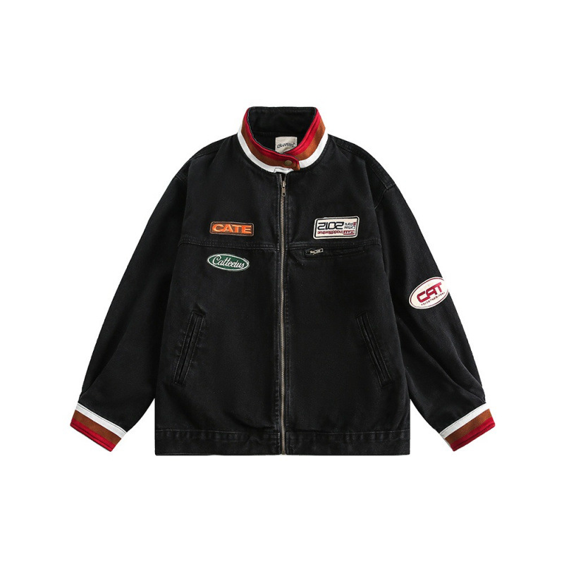 Stand Up Collar Denim Jacket Men's Fashion Brand Retro High Street Hooligan Handsome Niche Motorcycle Jacket Top_voghion.com