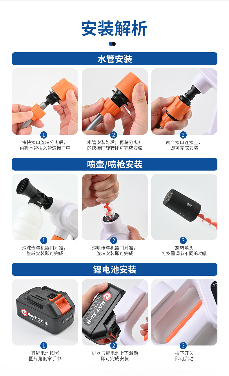 Cross-border wireless high-pressure car wash water gun, lithium battery-powered, household high-power car washer, portable flower watering tool