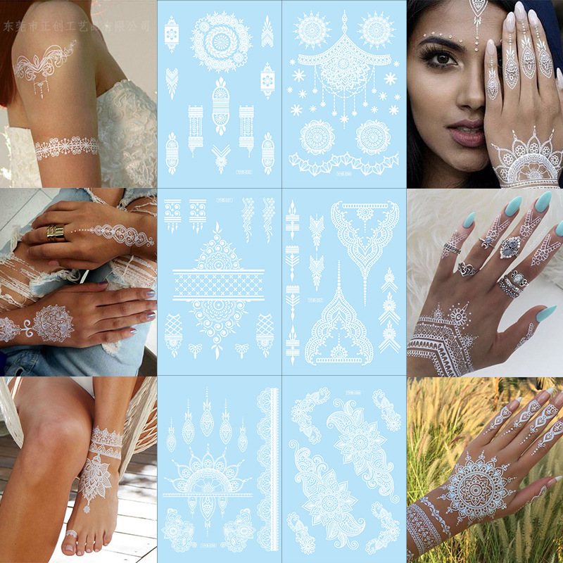 Factory Fresh White Lace Henna Tattoo Sticker Waterproof Sweatproof Real Effect for Women and Girls