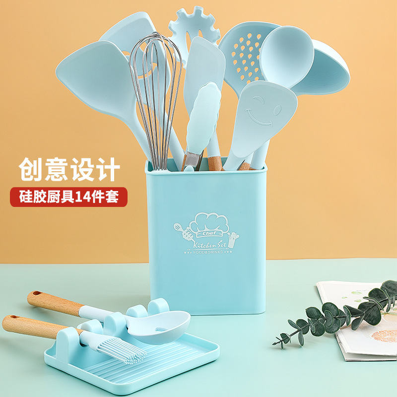 Nórdico Morandi color alargado mango de madera de silicona cocina 12 piezas set antiadherente cocina de silicona especial