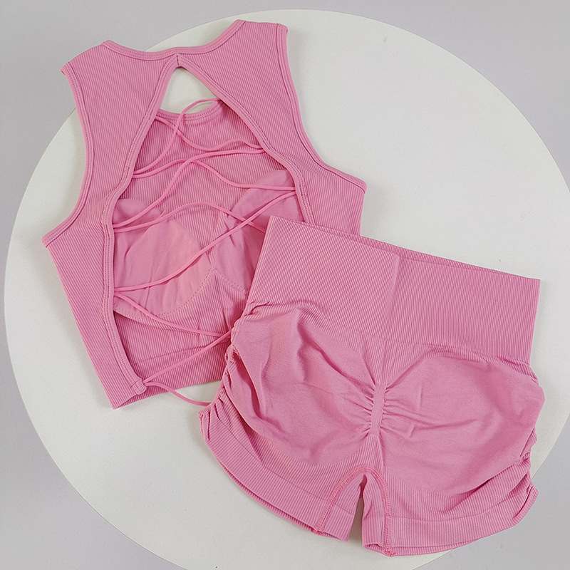 Hermoso chaleco de yoga con cordones cruzados, ropa interior deportiva de copa fija para mujer, ropa deportiva para correr, top sexy