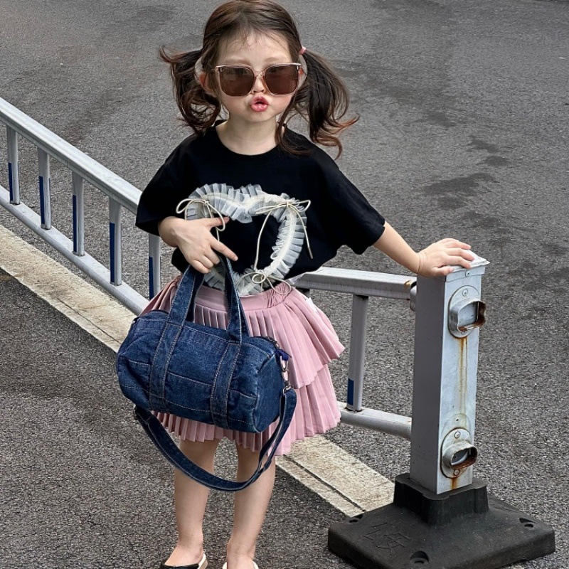 Bolsa de hombro para niños y niñas, moda coreana, lienzo popular, mochila para niños, bolsas de vaqueros de color sólido.