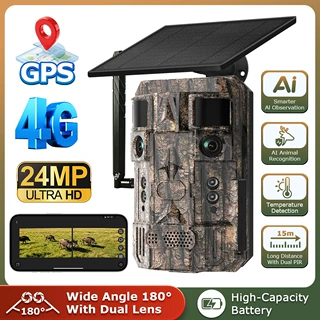 跨境新品户外4G双目太阳能摄像头GPS追踪广角双画面红外夜视侦测
