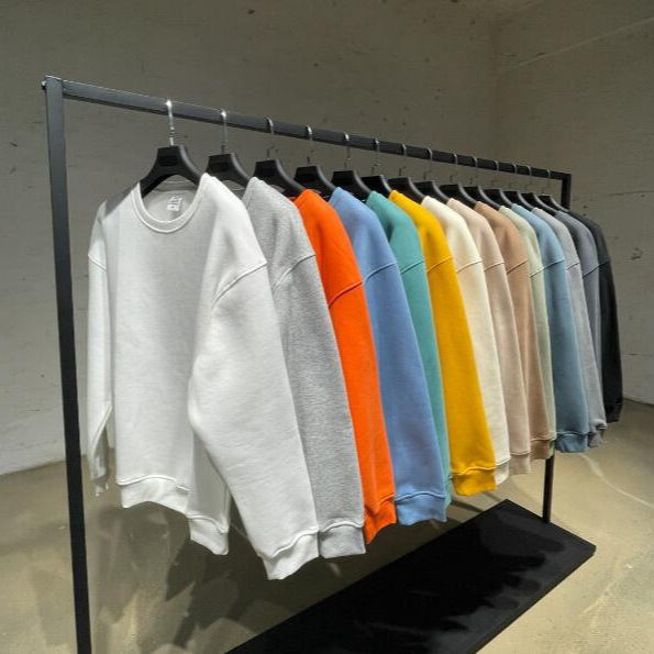 Sweat-shirt à col rond pour homme de marque décontractée et ample en velours 345 g plus couleur unie_voghion.com