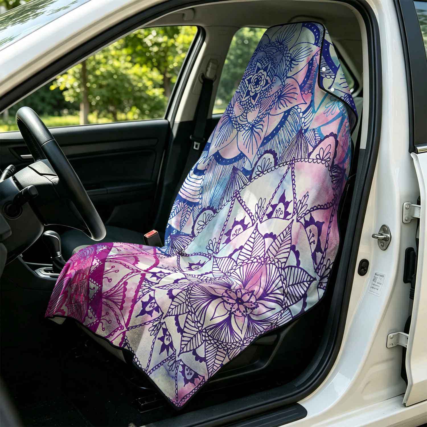Printed bath towel and car seat cover 2-in-1, ultra-fine fiber outdoor beach and car dual-use universal seat cushion