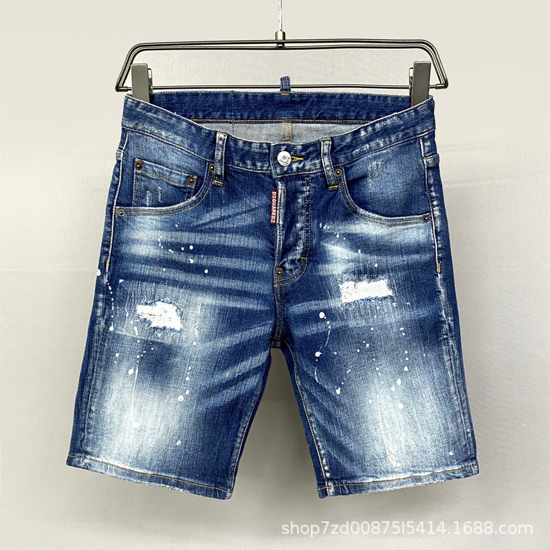 D51-1 Cross-border Summer D2 Thin Stretch Denim Shorts Men's Five-point Pants Denim Breeches Loose Pants