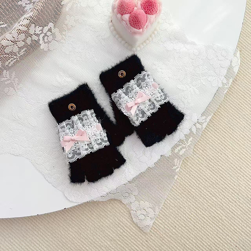 Guantes infantiles para niñas de invierno para estudiantes de primaria escritura para niñas plegable medio dedo guantes móviles peluche 2025 nuevo