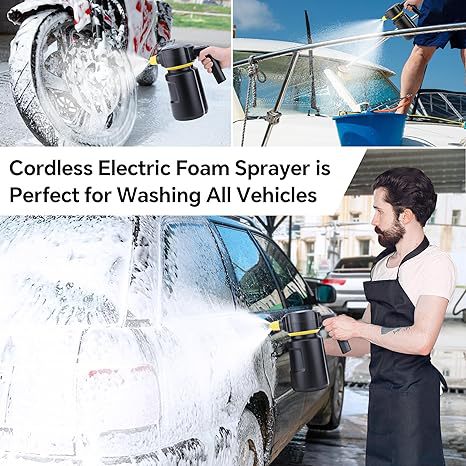Car Wash Electric Foam Sprayer, Wireless Charging, One-Click Foaming, Household Handheld High-Pressure PA Sprayer, 2L, Hands-Free Foaming