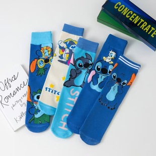 Stitch Blue Cartoon Socks Spring and Summer All Seasons Unisex Cotton No-Show Socks Breathable Couple Short Socks Trendy Anime Sweat-Absorbent