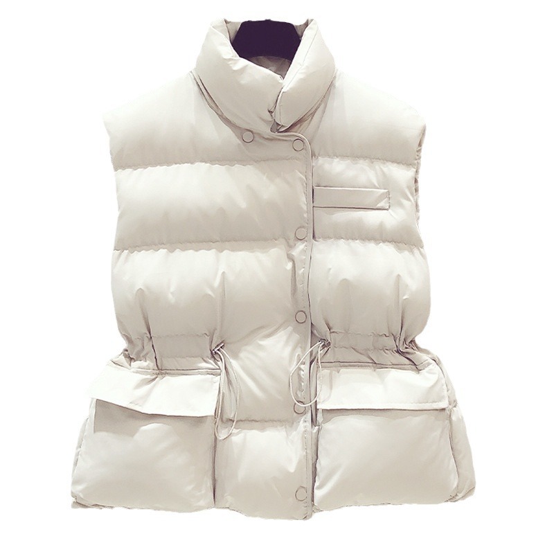 Chaleco de chaleco de cuello de soporte de estilo coreano para mujer 2023 otoño e invierno chaleco con cordón cálido y suelto chaleco superior
