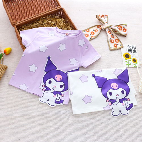 2024 Children's Summer Clothing New Girls' Short-Sleeve Printed T-Shirt Cartoon Cotton Base Shirt Top Factory Dropshipping One Piece