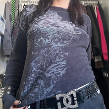 亚马逊欧美风外贸ins万圣节骷髅头印花圆领套头长袖T恤女SU3542