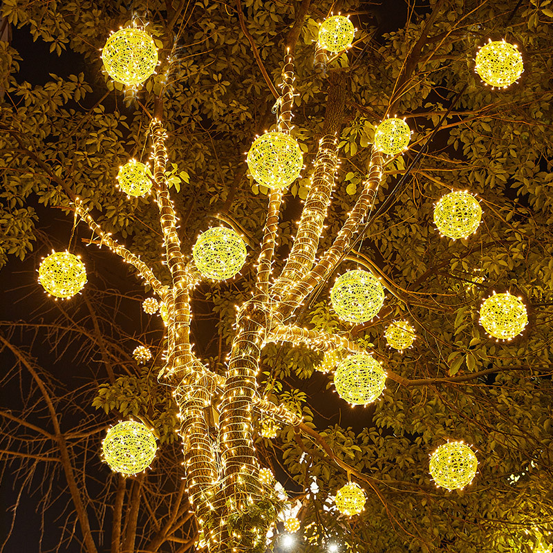 LED rattan ball lamp holiday decoration outdoor ball lamp landscape Hanging Tree ball lamp Street outdoor lighting string