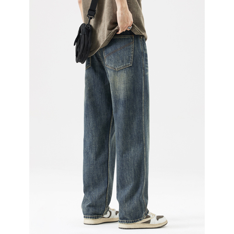 Mingge | Spring/Summer 2025 New Loose Straight Jeans Men's American High Street Retro Wide Leg Dosing Long Pants