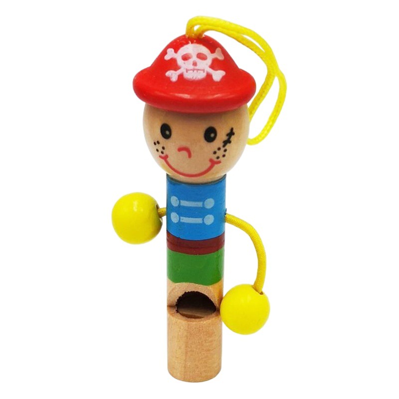 Dibujos animados mini pirata silbato de madera tocando instrumento musical juguete infantil jardín de infantes silbato música juguete de educación temprana