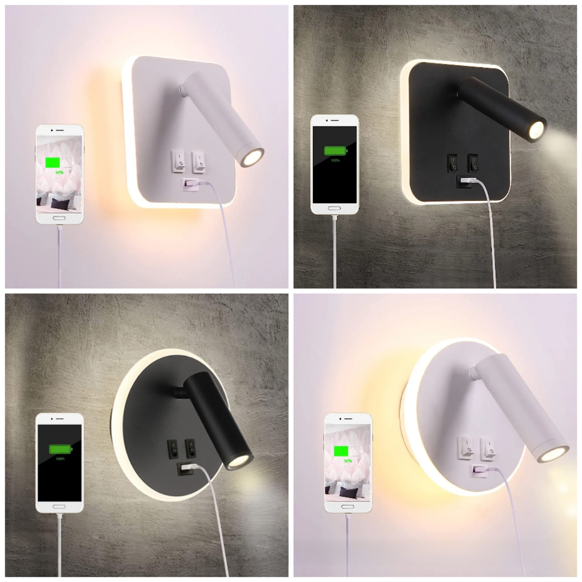 (2개) LED 독서 램프 USB 충전 북유럽 미니멀 호텔 실내 새로운 알루미늄 복도 침실 침대 옆 벽 램프 국경