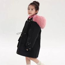 儿童派克服新款女童真兔毛内胆皮草外套男孩大毛领中长款加厚冬装