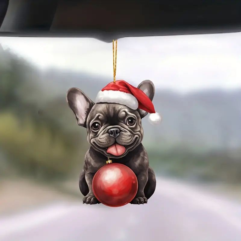 Navidad nuevo adorable cachorro navideño colgante acrílico plano transfronterizo colgante de automóvil llavero colgante