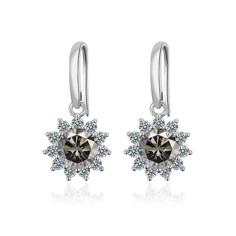 S925 plata esterlina nuevo gancho de orejas clásico simple aretes de flor de sol moissan para mujeres un quilate aretes de piedra moissan para mujeres
