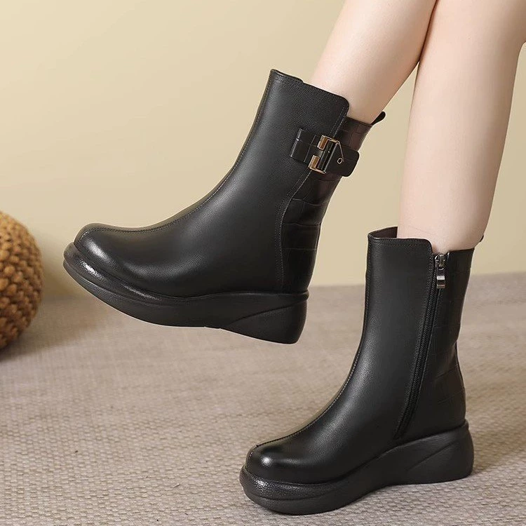 Толстая подошва плюс бархат теплые средние сапоги мягкие подошвы удобные модные сапоги Martin 2024 осень-зима новая дикая мама хлопковая обувь