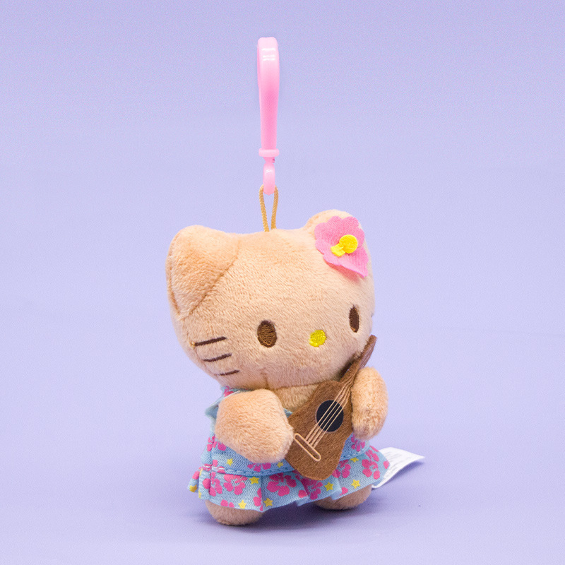 かわいいハワイアンブラックレザーキティグアム花柄人形バッグペンダントキーホルダー|undefined