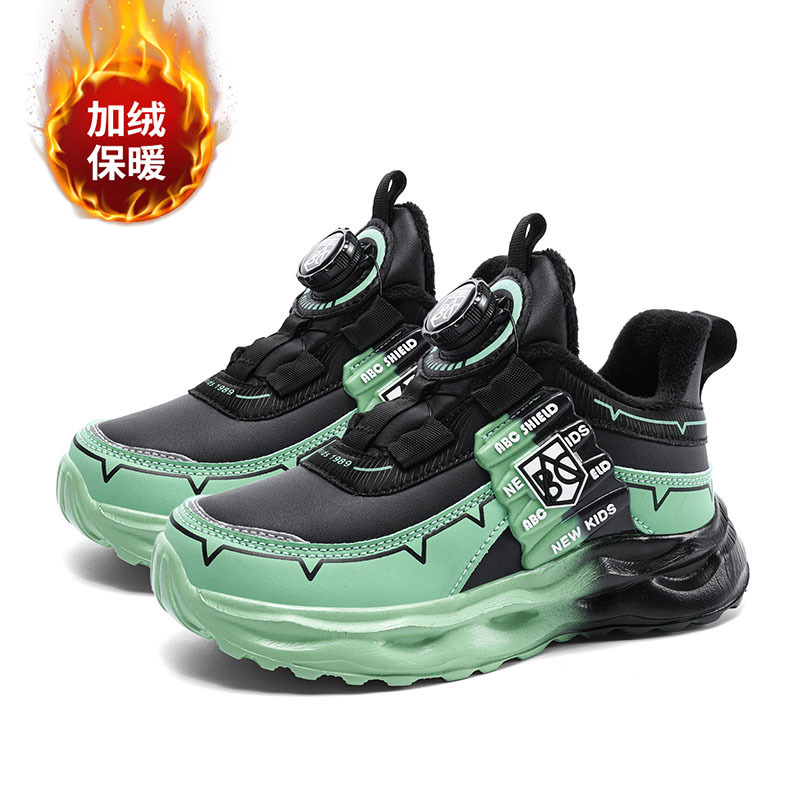 ABC zapatos infantiles otoño y invierno nuevo cuero y terciopelo calentamiento botones de niños y niñas zapatos deportivos de algodón al aire libre