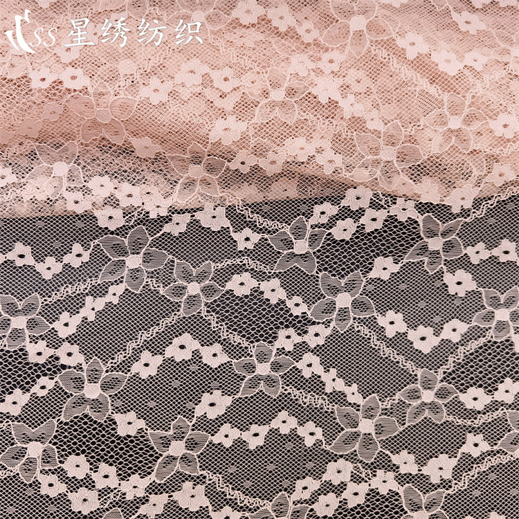 新款涤纶无弹蕾丝面料立体五星花小梅花型女装连衣裙拼接内衣布料