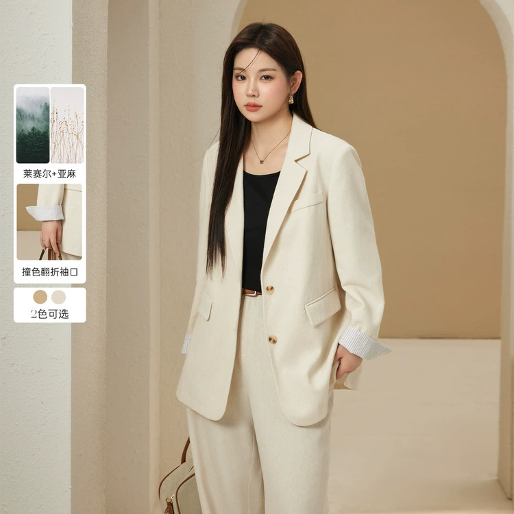 Слепое шоу большой размер женской ретро шикарный контрастный темперамент пригородный лацканный пиджак жирный mm2024 осенний новый