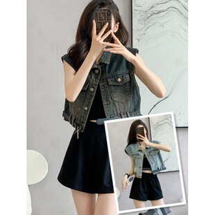 Design Sense Denim Vest Women's Summer Age-reducing Small Flying Sleeves Loose Retro Waistle Short Coat Top
