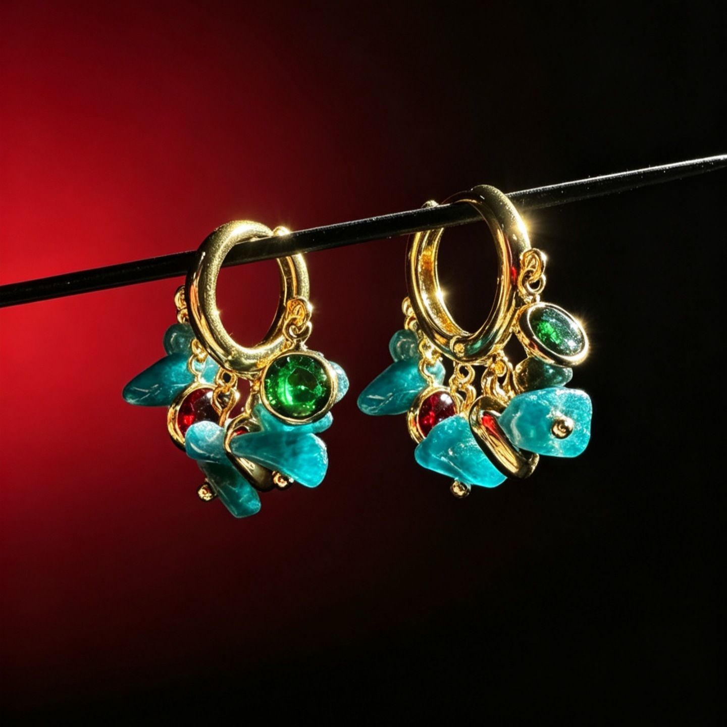 Ethnic-style colorful natural stone earrings, high-end, fashionable, retro, and unique bohemian earrings for women