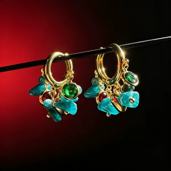 Ethnic-style colorful natural stone earrings, high-end, fashionable, retro, and unique bohemian earrings for women