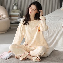 睡衣女春秋季长袖100%纯棉可爱卡通女士学生家居服休闲可外穿套装