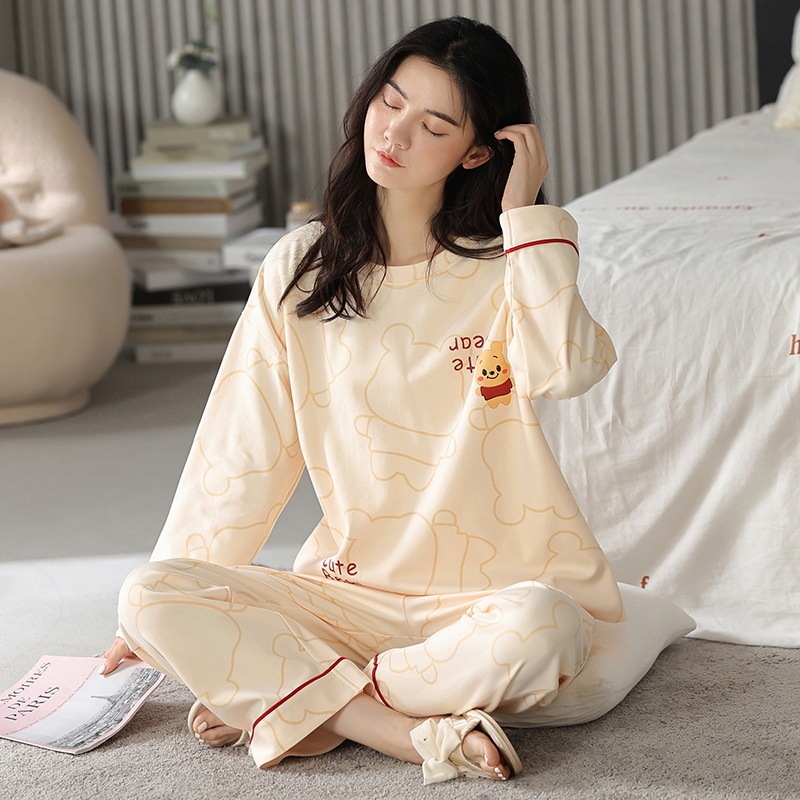 Pajamas for Women Spring and Autum Long-Sleeved 100% Cotton Cute Cartoon Ladies Student Home Clothes Casual Wearable Suit