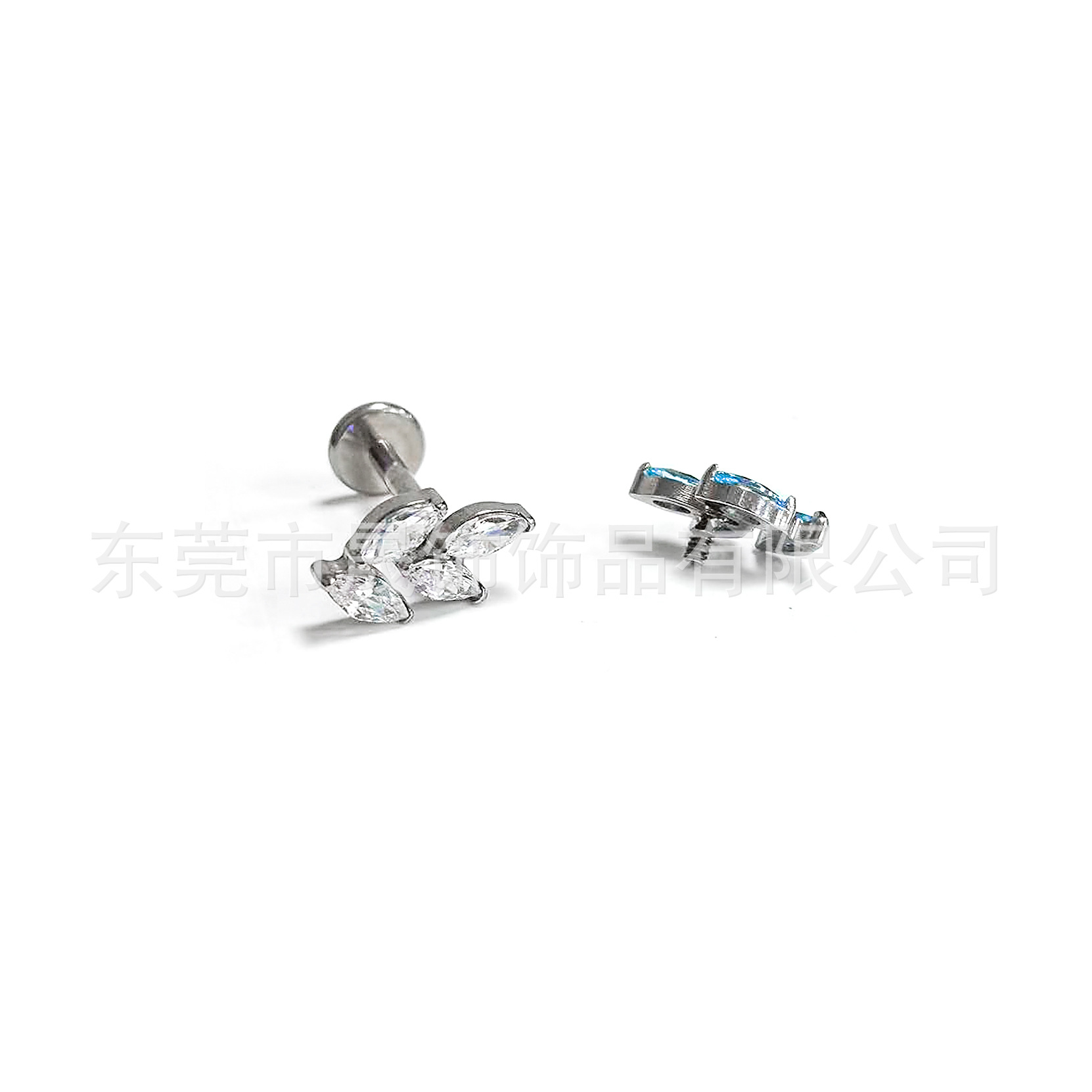 F136 Titanium 马眼 Leaf Ear Stud Set With 5A Cubic Zirconia Helix Cartilage Stud G23 Implant Grade Titanium 人体 Piercing Jewelry
