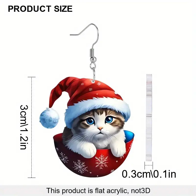 Steel needle Ear Needle Material 1 Pair Cute Christmas Hat Cat Arylic Unisex Drop Earrings Earrings