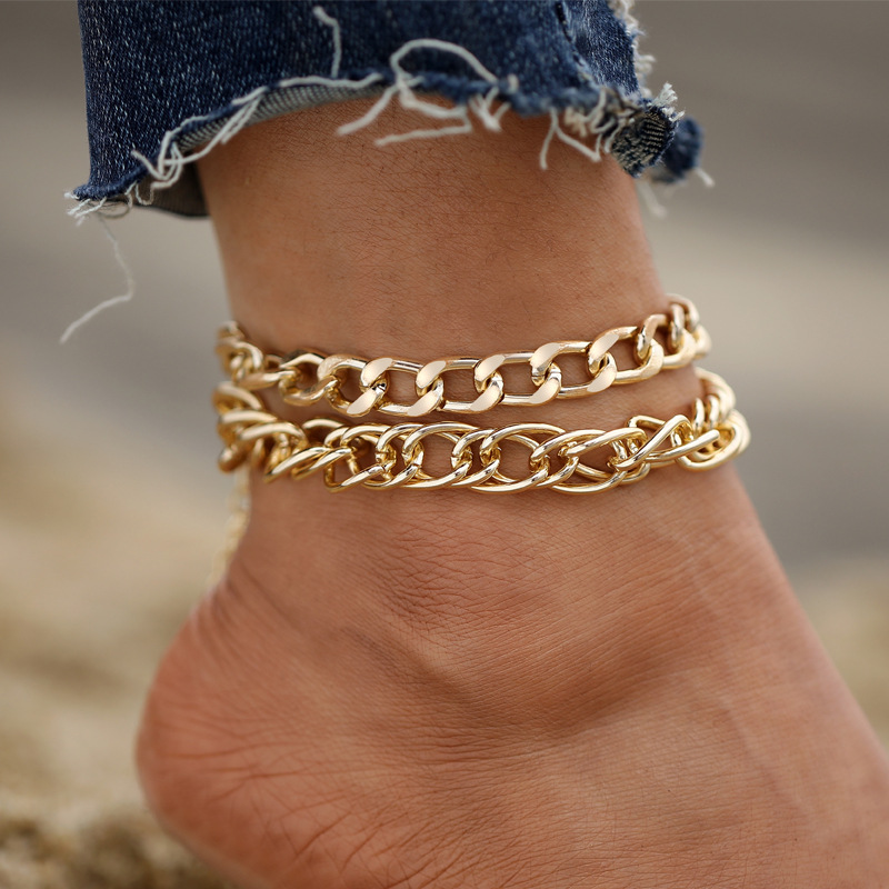 53536 europeo y americano transfronterizo nuevo producto de suministro de personalidad de cadena gruesa pulsera de moda simple oro de doble capa exagerada