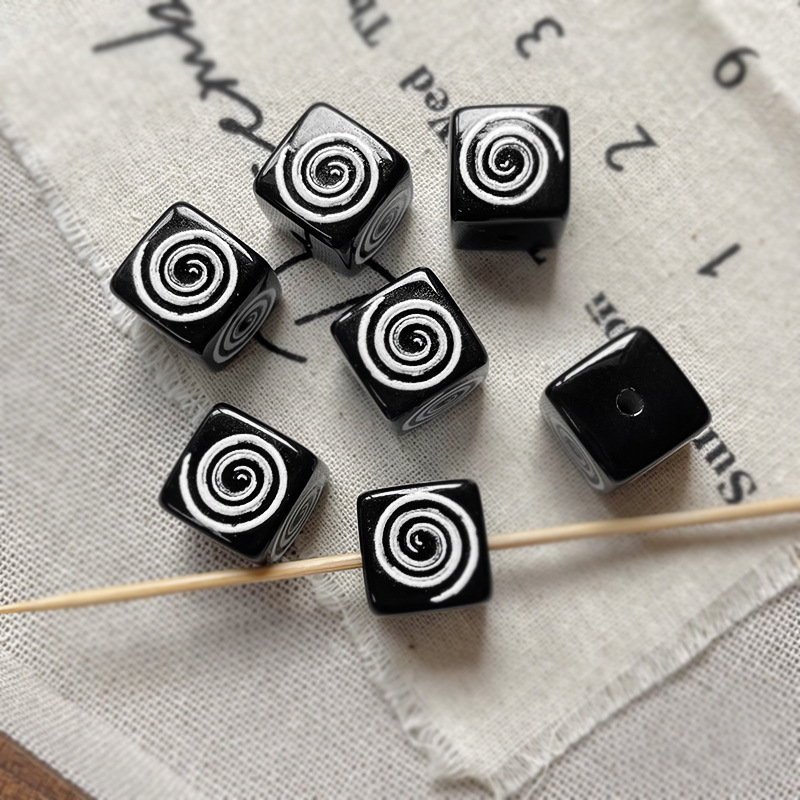 黒と白のシンプルな猫スターリボンスクエアビーズルースビーズ diy 手作りブレスレットネックレスビーズ素材|undefined