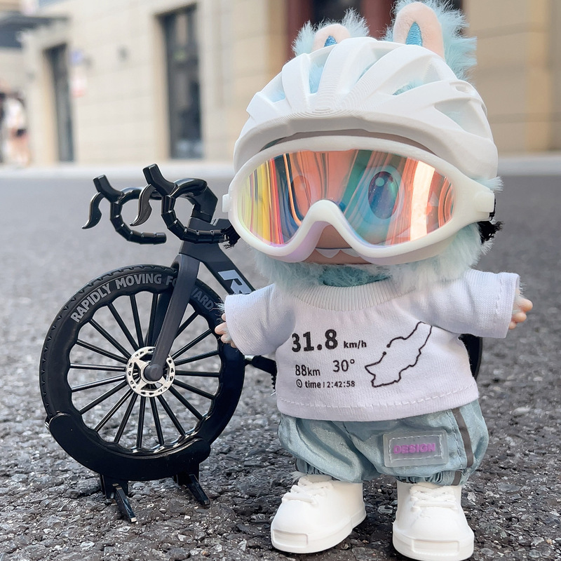 Suitable for Labubu Folding Bicycle Bicycle Labubu Baby Clothes Set Safety Helmet Head Cycling Helmet Pendant Decoration