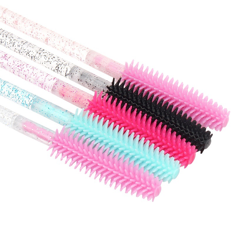 Wholesale Silicone Crystal Rod Eyelash Brushes, Disposable Silicone Brushes, Portable 50-Piece Bagged Convenient Eyelash Combs