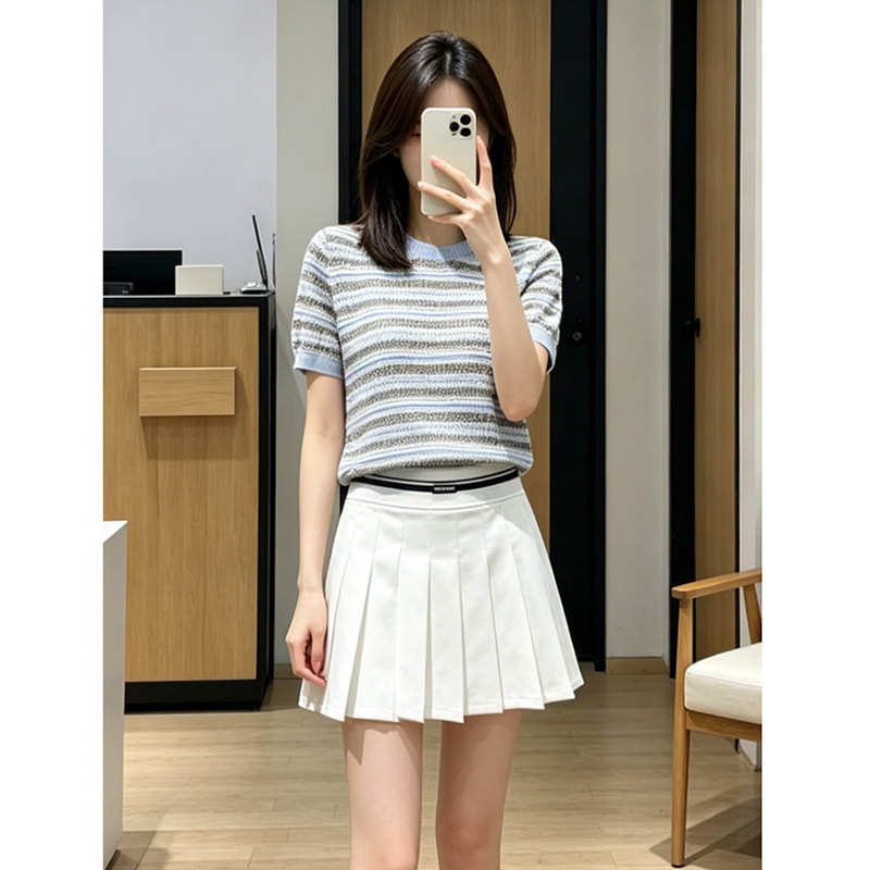 2026 New Summer Fashion Versatile Striped Round Neck Short-Sleeved Knitwear for Women 4H6232131 2026 New Summer Fashion Versatile Striped Round Neck Short-Sleeved Knitwear for Women 4H6232131
