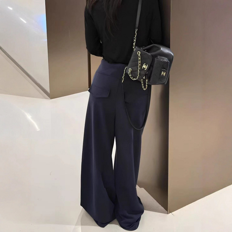 灰色抽绳休闲裤女2025秋季新款宽松直筒阔腿拖地长裤|undefined