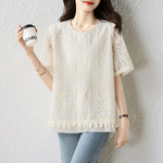 韩版女装 刺绣镂空短袖上衣女2025新款时尚洋气小衫