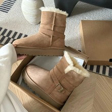 厚底中筒骑士靴羊皮毛一体雪地靴女2025冬季新款两穿加绒加厚时尚