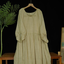 夏季新款  文艺炒色苎麻连衣裙复古简约修身度假风仙气长裙463004